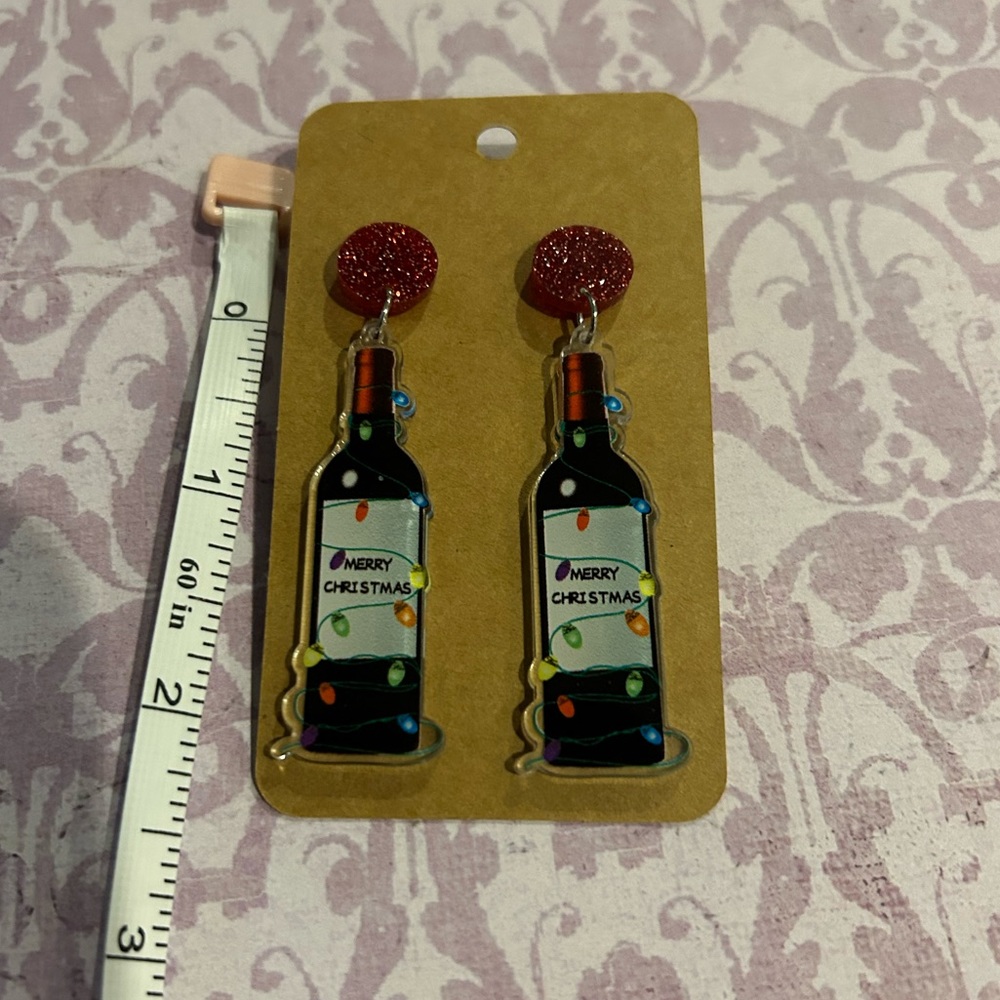 Merry Christmas wine bottles for the holidays dangle Acrylic earrings!❤️